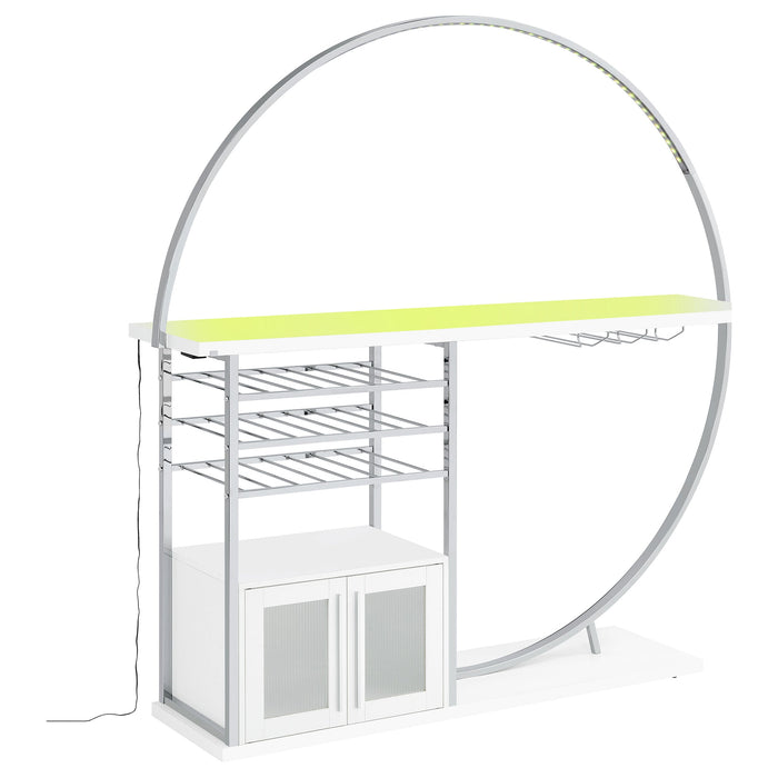 Coaster Risley 2-door Circular LED Home Bar with Wine Storage White High Gloss Grey