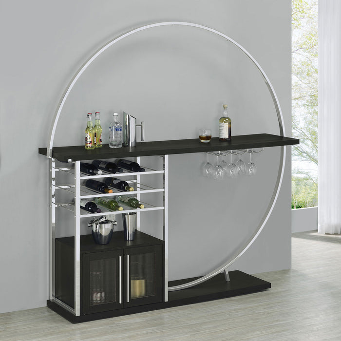 Coaster Risley 2-door Circular LED Home Bar with Wine Storage White High Gloss Grey