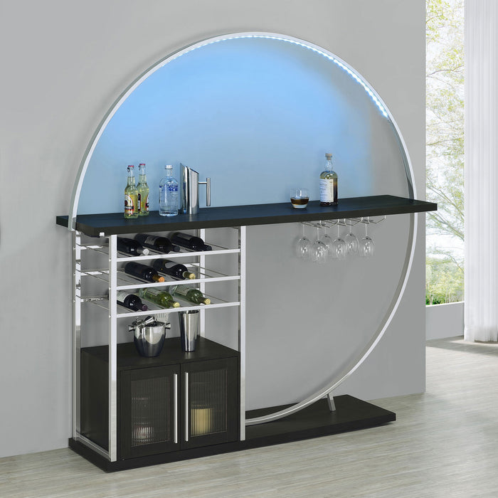 Coaster Risley 2-door Circular LED Home Bar with Wine Storage White High Gloss Grey