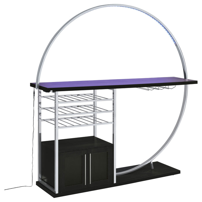 Coaster Risley 2-door Circular LED Home Bar with Wine Storage White High Gloss Grey