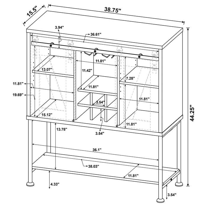 Coaster Claremont Sliding Door Bar Cabinet with Lower Shelf Grey Driftwood Default Title