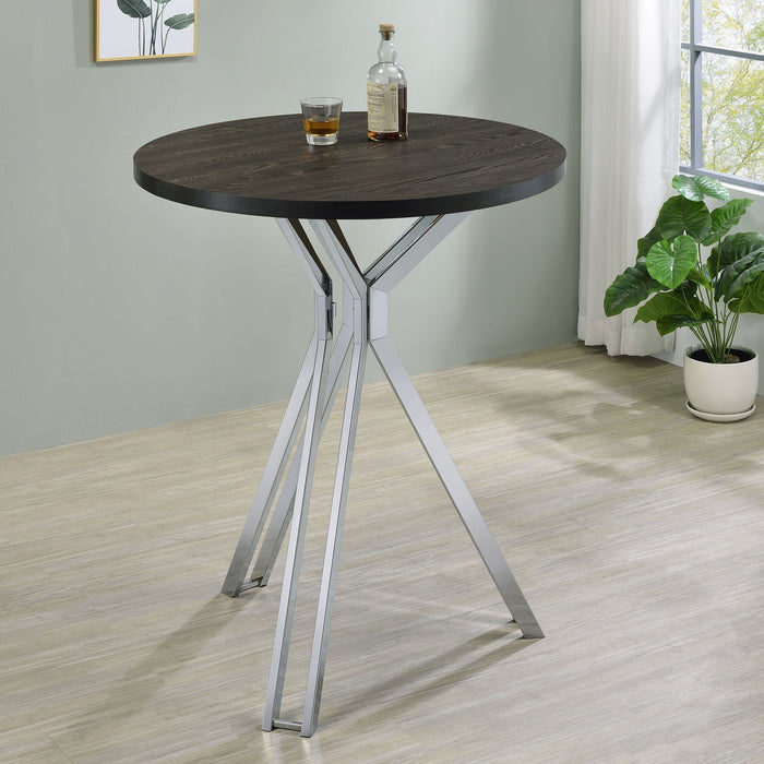 Coaster Edgerton Round Wood Top Bar Table Dark Oak and Chrome White