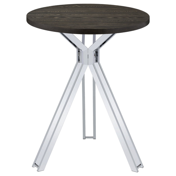 Coaster Edgerton Round Wood Top Bar Table Dark Oak and Chrome White