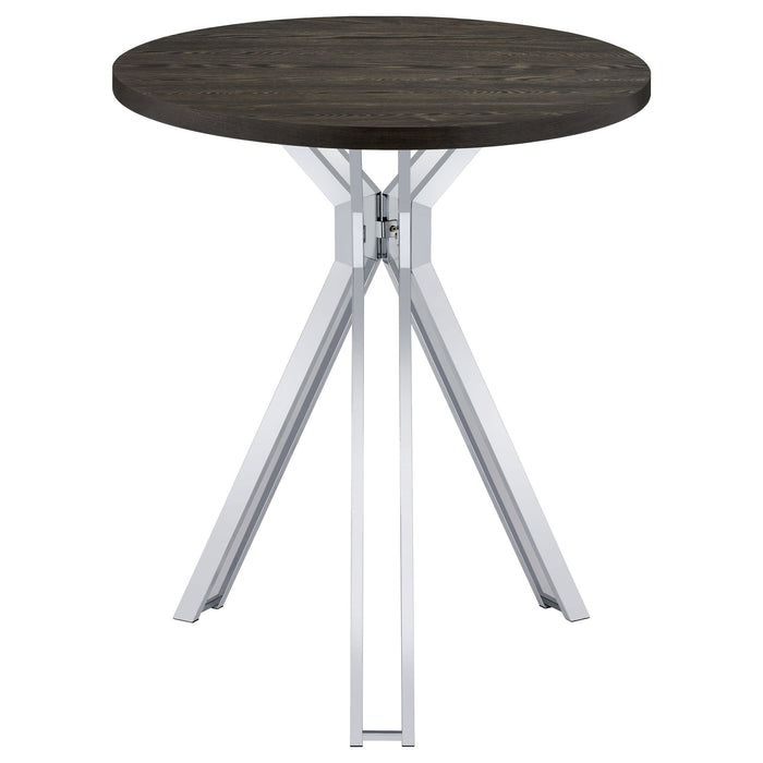 Coaster Edgerton Round Wood Top Bar Table Dark Oak and Chrome White