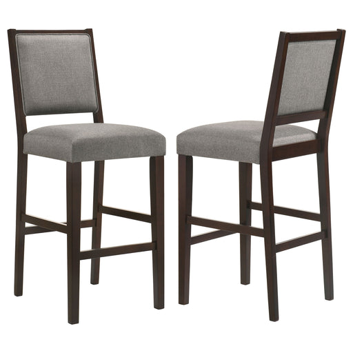 Coaster Bedford Upholstered Open Back Bar Stools with Footrest (Set of 2) Grey and Espresso Swivel