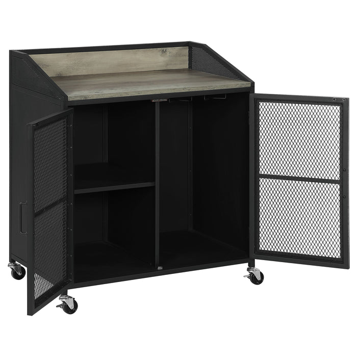 Coaster Arlette Wine Cabinet with Wire Mesh Doors Grey Wash and Sandy Black Default Title