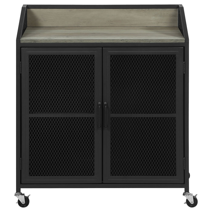 Coaster Arlette Wine Cabinet with Wire Mesh Doors Grey Wash and Sandy Black Default Title