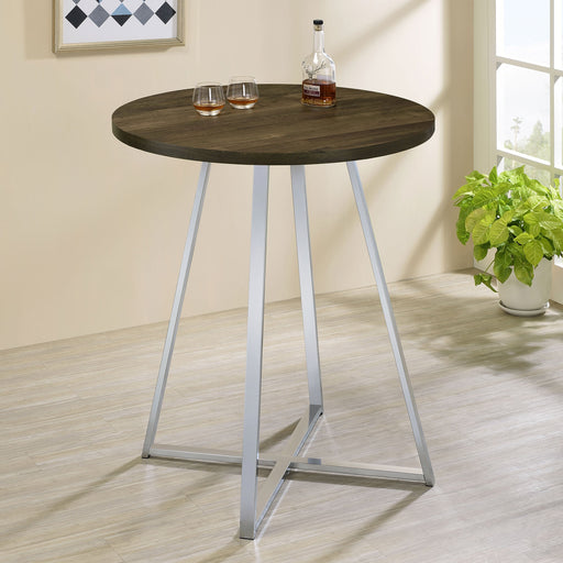 Coaster Burkhart Sled Base Round Bar Table Brown Oak and Chrome Default Title