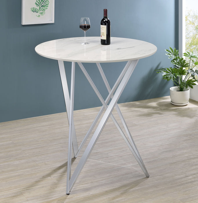 Coaster Edgerton Round Wood Top Bar Table Dark Oak and Chrome White