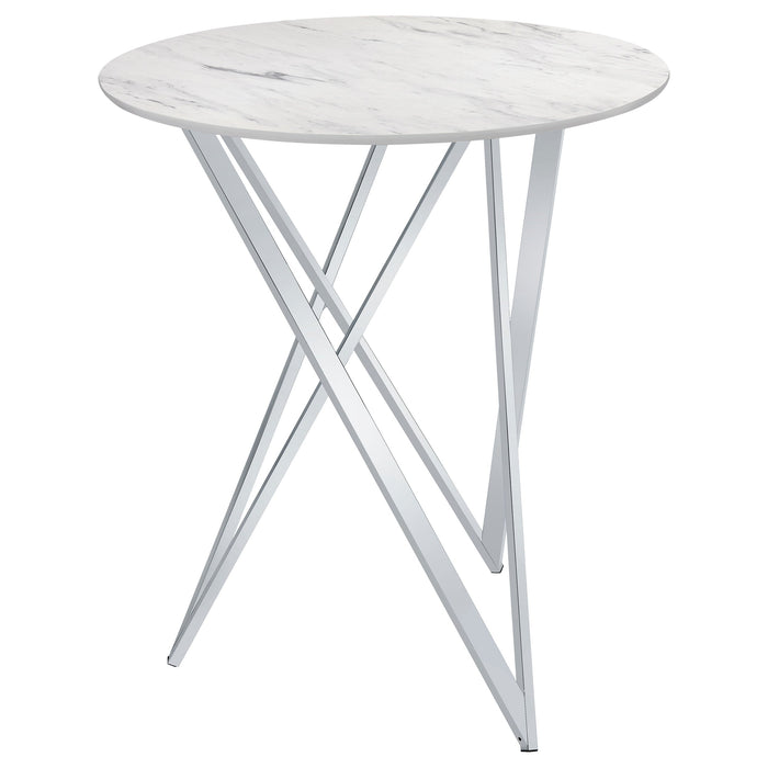 Coaster Edgerton Round Wood Top Bar Table Dark Oak and Chrome White