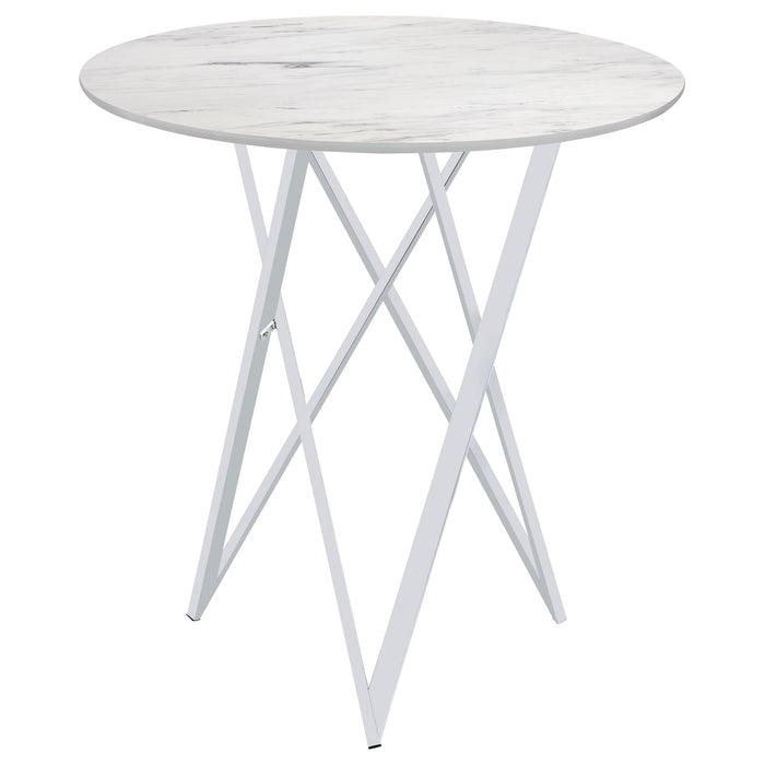 Coaster Edgerton Round Wood Top Bar Table Dark Oak and Chrome White