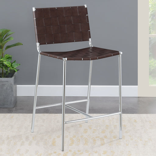 Coaster Adelaide Upholstered Counter Height Stool with Open Back Brown and Chrome Default Title