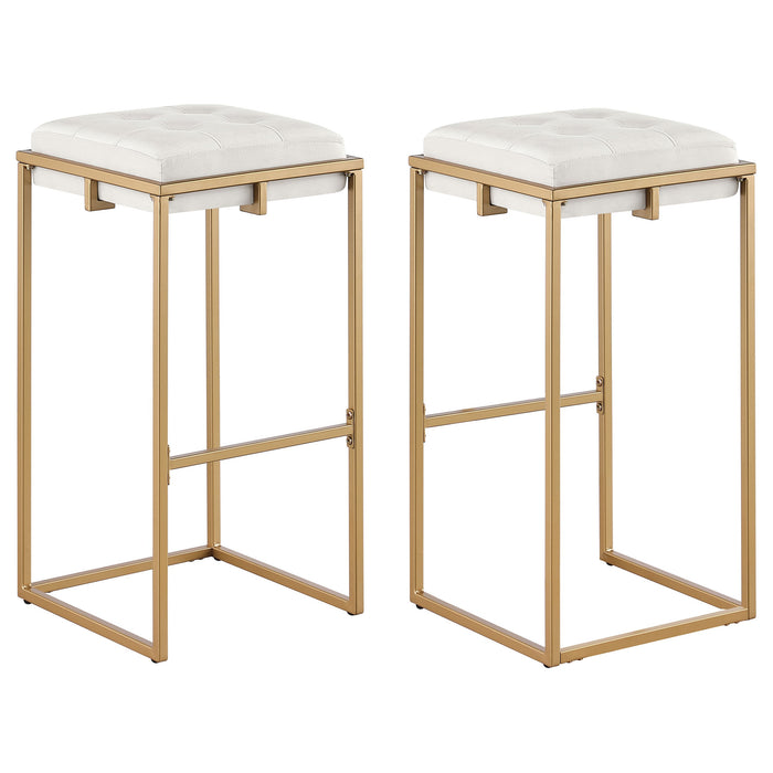 Coaster Nadia Square Padded Seat Bar Stool (Set of 2) Beige and Gold Standard