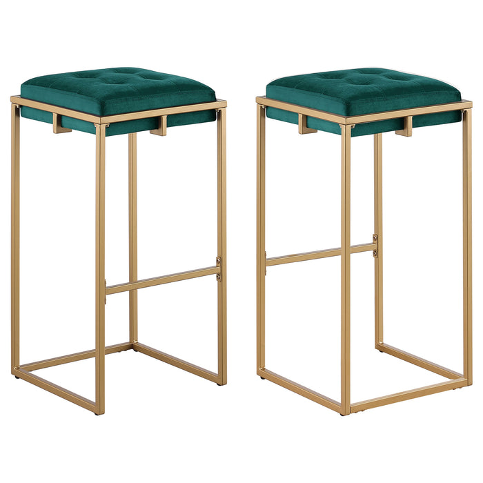 Nadia Square Padded Seat Bar Stool (Set of 2) Hunter Green and Gold