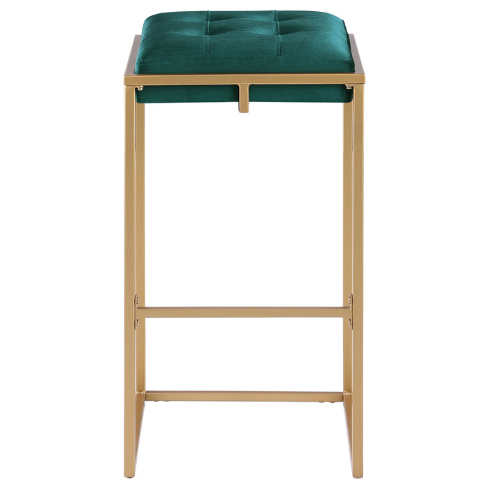 Nadia Square Padded Seat Bar Stool (Set of 2) Hunter Green and Gold