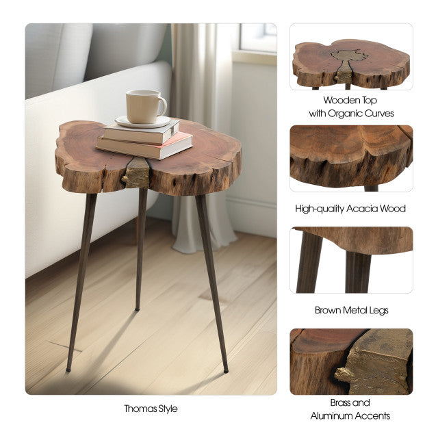 Wood 22" Natural Side Table in Brown