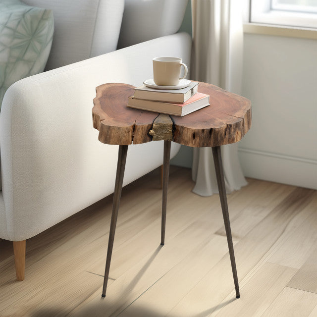 Wood 22" Natural Side Table in Brown