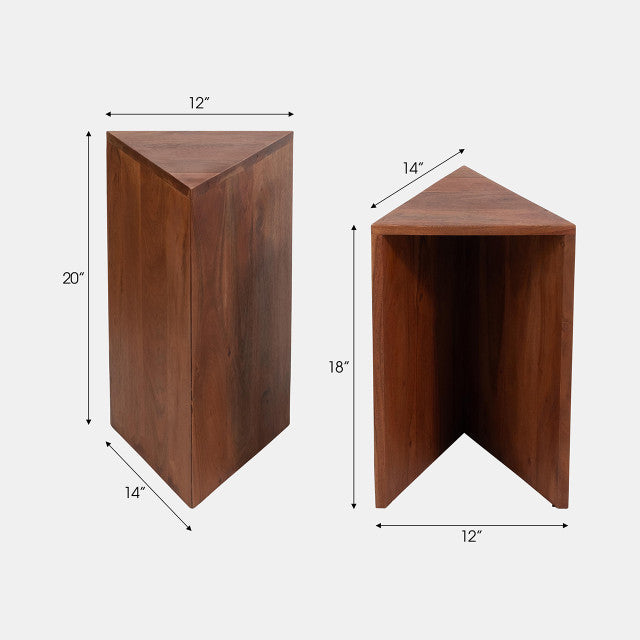 Wood 18/20" Triangle Side Tables, Brown