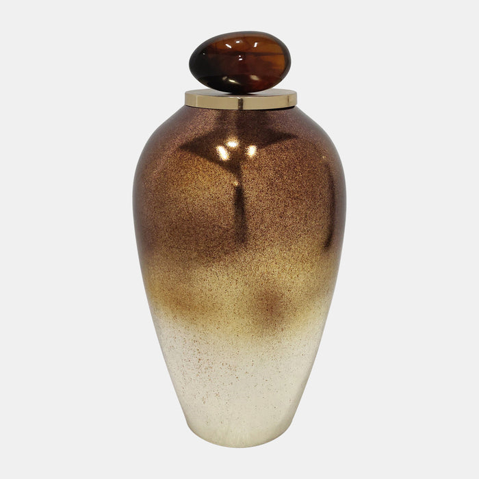 Glass, Temple Vase W/ Resin Topper, Copper