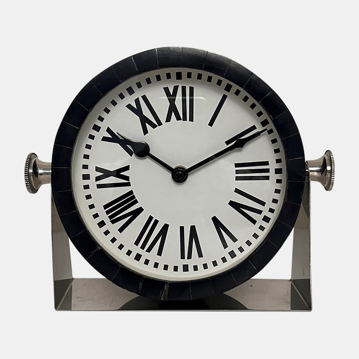 Metal Table Clock 7'' Nickel Black