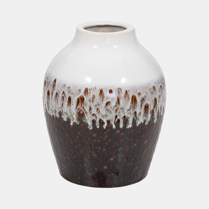 Clay, 11" Ombre Reactive Vase, Brown/white
