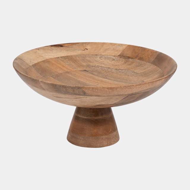 Wood 15" Bowl on Pedestal, Natural