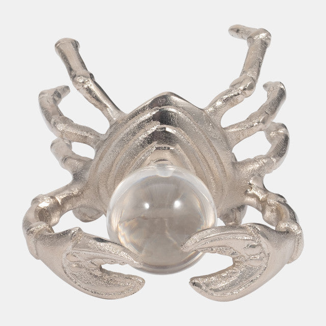 Metal, 7" Dancing Crab W/ Acrylic Ball, Silver