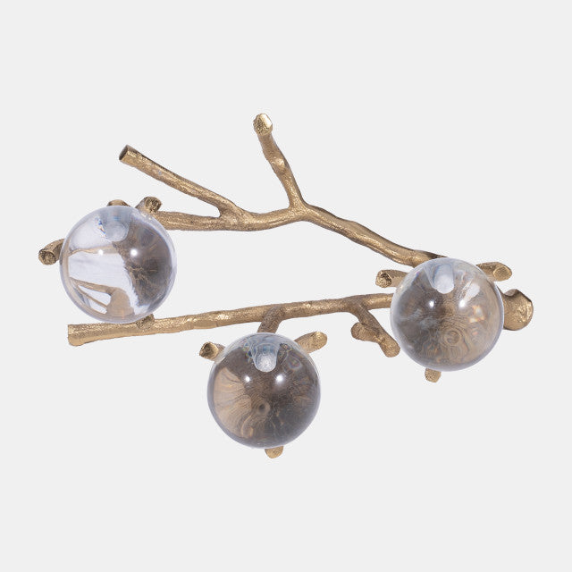 Metal, 10" Twigs holding Acrylic Balls, Gold