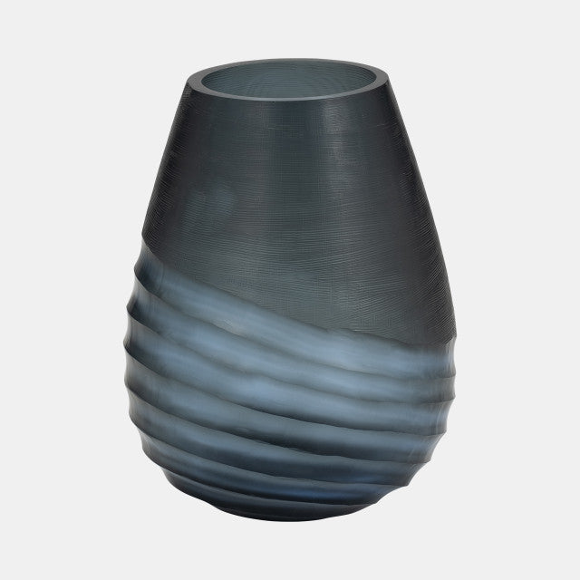 Glass, Etched Vase, Blue