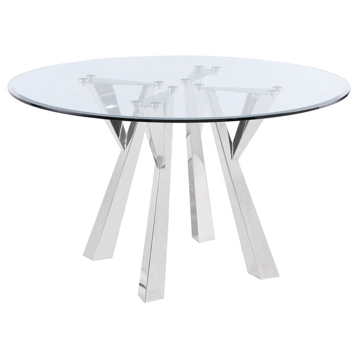 Coaster Alaia Round Glass Top Dining Table Clear and Chrome Default Title