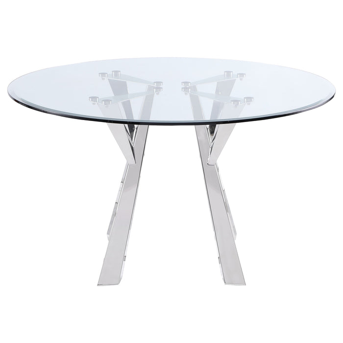 Coaster Alaia Round Glass Top Dining Table Clear and Chrome Default Title