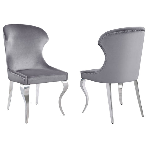 Coaster Cheyanne Upholstered Wingback Side Chair with Nailhead Trim Chrome and Grey (Set of 2) Grey
