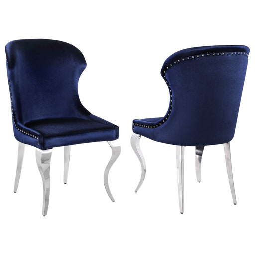 Coaster Cheyanne Upholstered Wingback Side Chair with Nailhead Trim Chrome and Grey (Set of 2) Blue