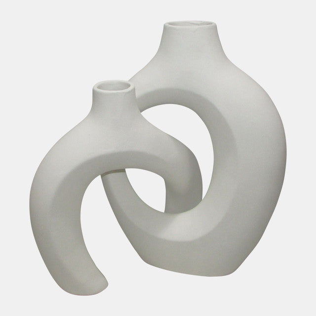 Cer, 11/13" Interlocking Vases, White