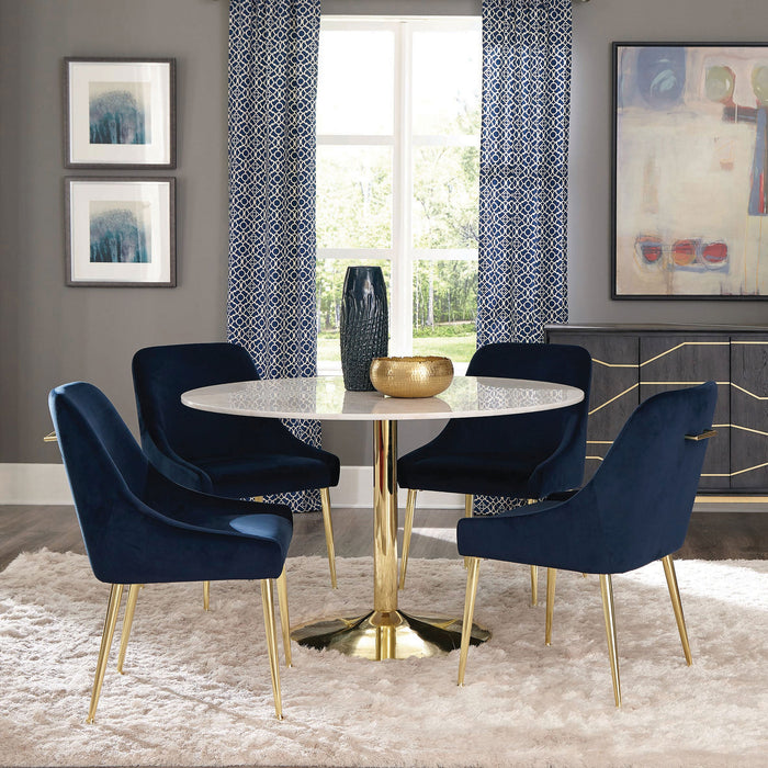 Coaster Kella Round Marble Top Dining Set Blue and Gold Default Title