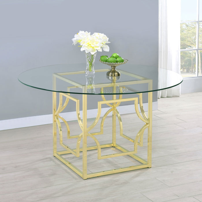 Coaster Starlight Round Glass Top Dining Table Clear and Brass Default Title