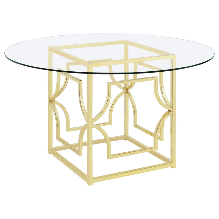 Coaster Starlight Round Glass Top Dining Table Clear and Brass Default Title