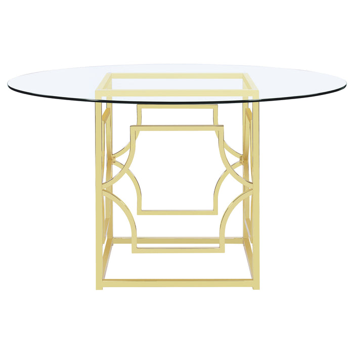 Coaster Starlight Round Glass Top Dining Table Clear and Brass Default Title