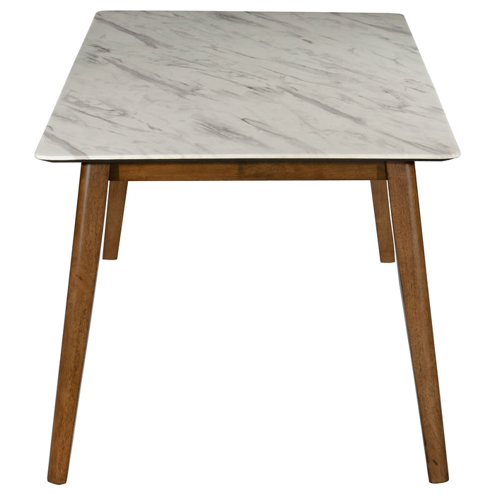 Coaster Everett Faux Marble Top Dining Table Natural Walnut and Grey Set of 6