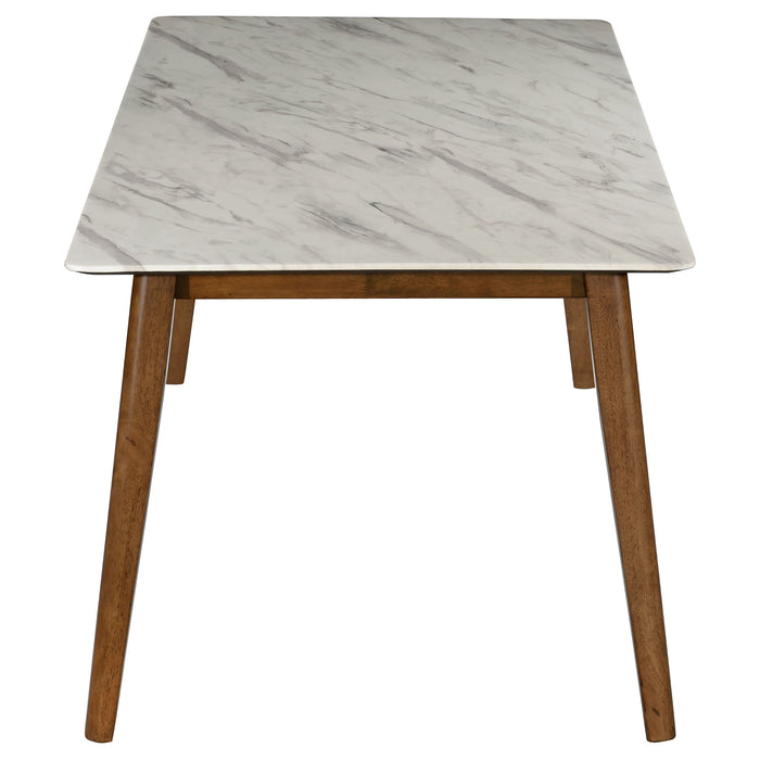 Coaster Everett Faux Marble Top Dining Table Natural Walnut and White Default Title