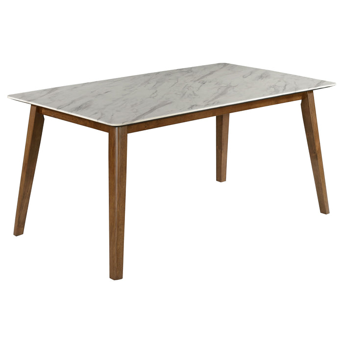 Coaster Everett Faux Marble Top Dining Table Natural Walnut and White Default Title