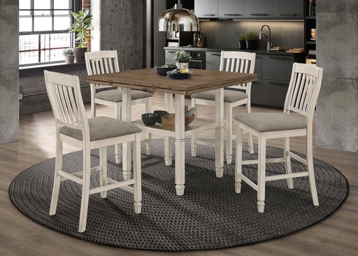 Coaster Sarasota Counter Height Dining Set with Drop Leaf Nutmeg and Rustic Cream Set of 5