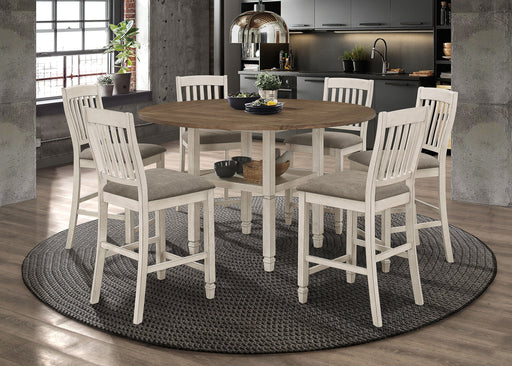 Coaster Sarasota Counter Height Dining Set with Drop Leaf Nutmeg and Rustic Cream Set of 7