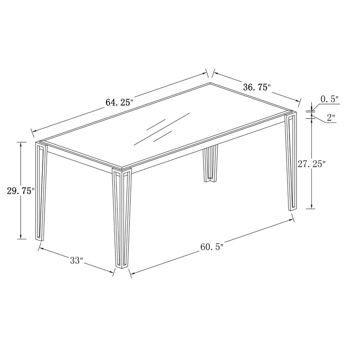 Coaster Pauline Rectangular Dining Table with Metal Leg White and Chrome Default Title