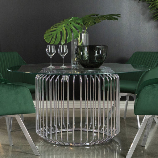 Coaster Veena 60" Round Glass Top Dining Table Clear and Chrome Default Title