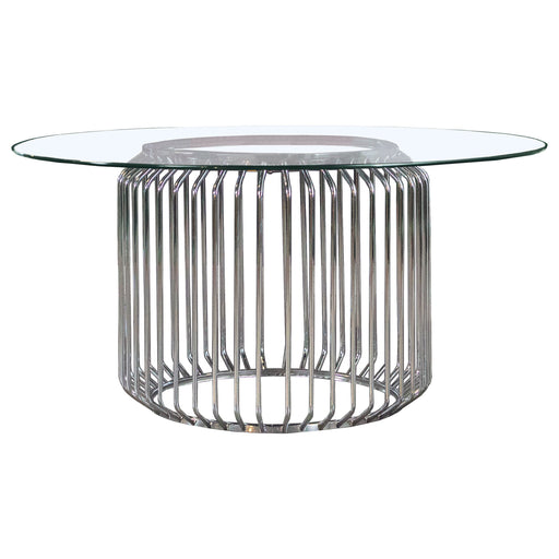 Coaster Veena 60" Round Glass Top Dining Table Clear and Chrome Default Title