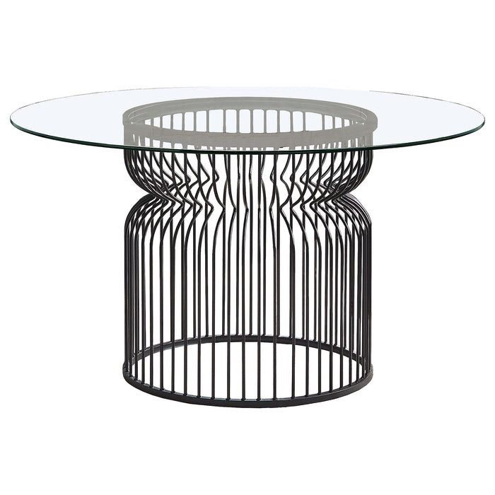 Coaster Granvia Round Glass Top Dining Table Clear and Gunmetal Default Title