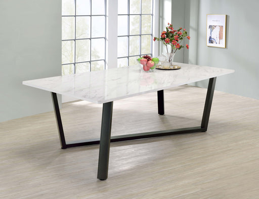 Coaster Mayer Rectangular Dining Table Faux White Marble and Gunmetal Default Title