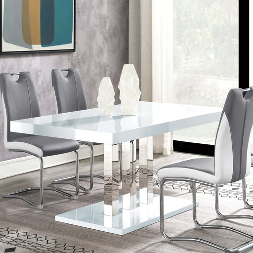 Coaster Brooklyn Rectangular Dining Table White High Gloss and Chrome Default Title