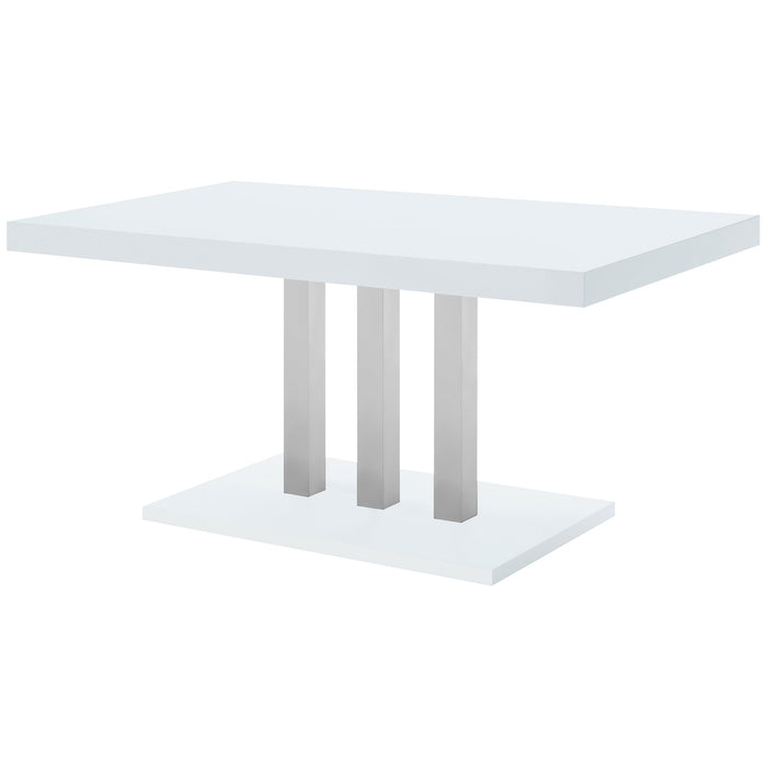 Coaster Brooklyn Rectangular Dining Table White High Gloss and Chrome Default Title